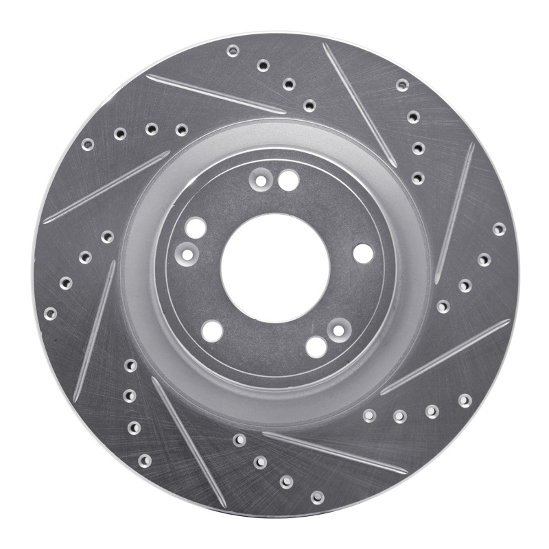 Hyundai Genesis Brake Rotor (1) - Front Right - R1 Concepts - Drilled & Slotted - Silver - `09-`11